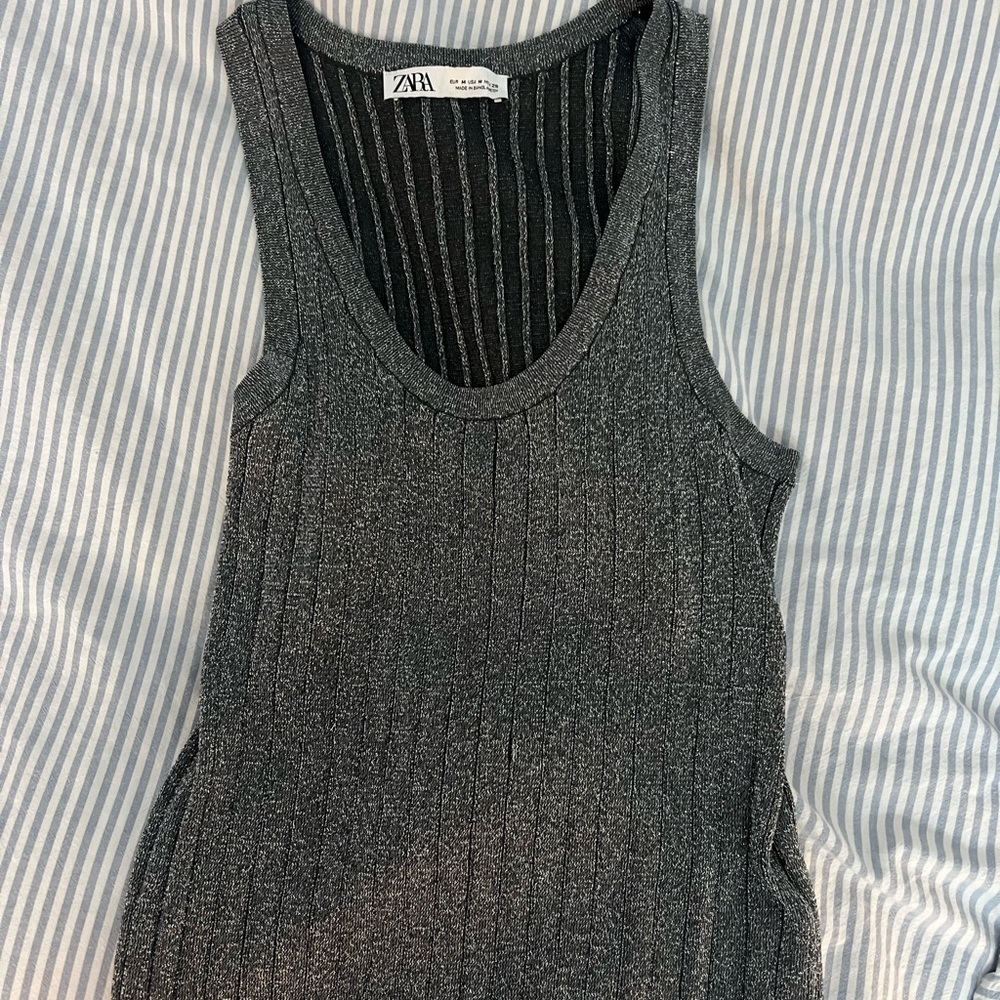 Zara knit top with metallic thread in silver size medium - never worn no tags